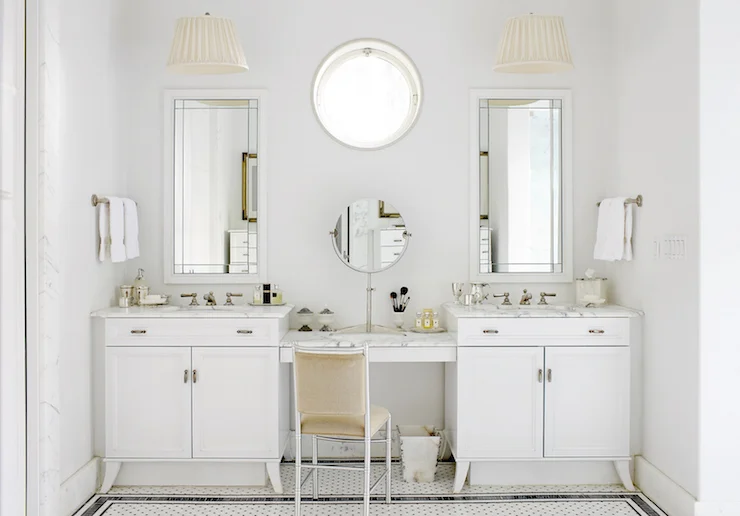 separate white bathroom vanities